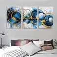 thumbnail image 3 of Shangniulu Living Room 3 Piece Mural Set - Blue Gold Circle Abstract Canvas Wall Art - Ready to Hang Modern Wall Decor, 3 of 4