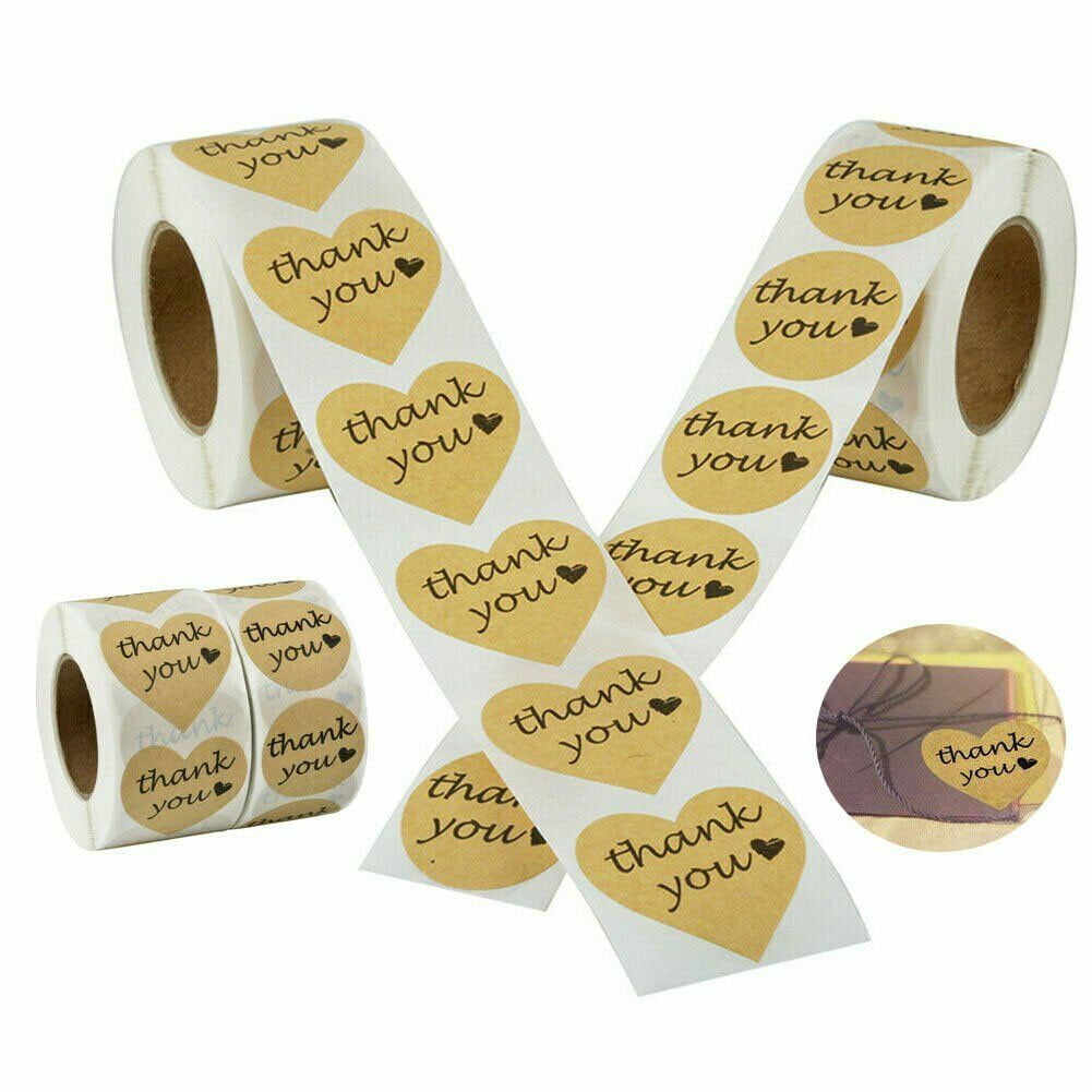 1 Roll 500 Stickers/Roll SJPACK Gold Heart Shape Thank You Stickers Foil Decorative Sealing Labels 1.5 Diameter 