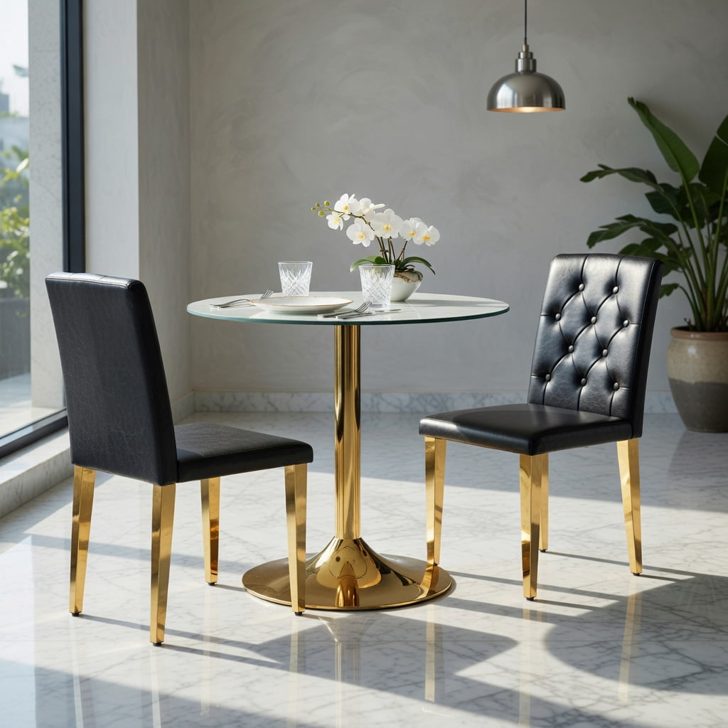 Hommoo 2-Pack PU Dining Chairs with Ergonomic Buckle Backrest – 35 in Tall Modern Luxury Chairs for Dining Room, Hotel Banquet Hall, Cafe, Black & Gold