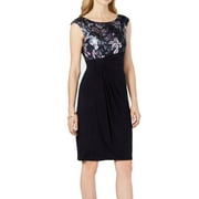 Connected Women's Petite Metallic-Print Faux-Wrap Dress Blue Size 6P