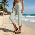 thumbnail image 2 of Women's Lightweight Yoga Capri Pants, Solid Color Elastic Waist Pants for Women, Soft Stretchy Mid Waisted Capris, Pockets Casual Athletic Workout Lounge Capris | UKHCCC,Green XL, 2 of 7