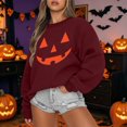thumbnail image 2 of Womens Sweatshirts Halloween Classic Punpkin Face Print Sweatshirt Fall Long Sleeve Pullover Tops (Brick Red L), 2 of 4