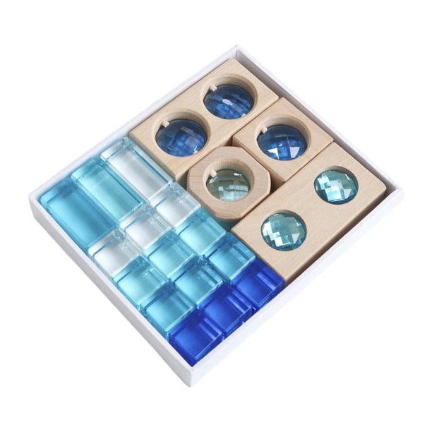 19 bloques de gemas acrílicos arcoíris para aprender el color, juguetes educativos de entrenamiento sensorial para Azul