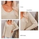 thumbnail image 5 of Top de manga larga con diseño de gofres para mujer, informal, holgado, con cuello en V, de manga larga, color sólido, caqui, M, 5 of 6