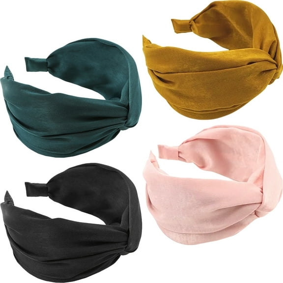 KONTONTY 4Pcs Womens Wide Headbands Knotted Hairbands for Face Washing Exercise and Daily Use