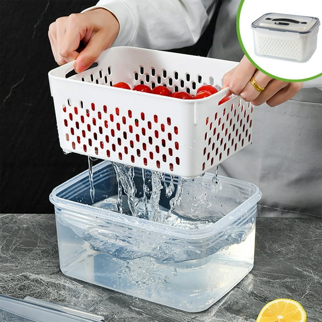 Xihbxyly Caja de Picnic para Exteriores, Diseño de Doble Capa con Drenaje, Conserva La Frescura de Los Alimentos, Transparente y Portátil, Almacenamiento Multifunción, Ideal para Picnic y Refrigerado