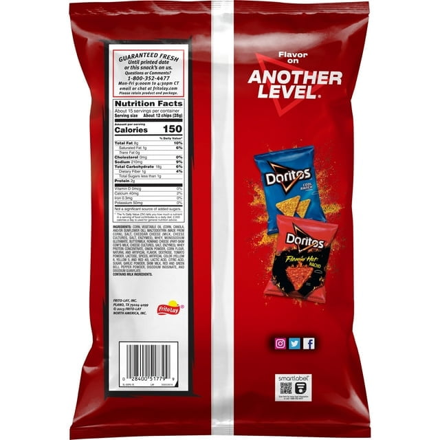 2 Pack Doritos Nacho Cheese Tortilla Snack Chips,Party Size, 14.5 Ounce Bag