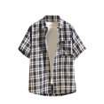 thumbnail image 1 of Camisas de los Hombres de Manga Larga Casual Botón de Comprobación Bolsillo Solapa Camisa de Moda, Poliéster Cuadrado, 1 of 9