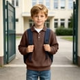 thumbnail image 5 of BXJX Boys Button Sweatshirts, Long Sleeve Lapel Collar School Waffle Knit Pullover Tops Brown Size 5-6 T, 5 of 9