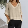 thumbnail image 2 of MuXiKeJi Clothes Tops for Women Summer V-Neck Tie Front Peasant Blouses Casual Puff Sleeve Loose-Fit Flowy Shirts Beach Vacation, 2 of 5