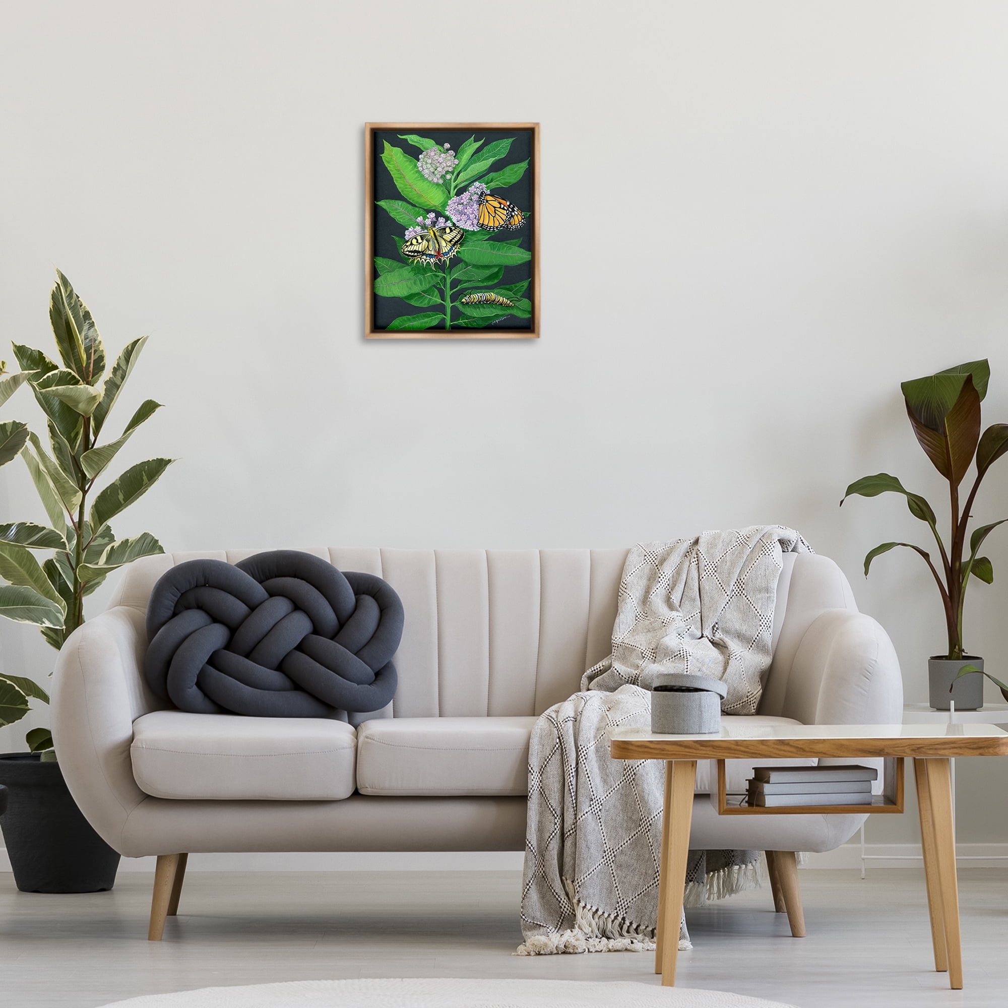 Stupell Industries Vintage Milkweed & Insects Animals & Insects Painting Brown Floater Framed Art Print Wall Art, 17 x 21