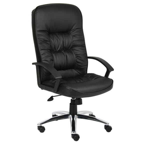 Boss Office Products Mid Back LeatherPlus Chair with Casters, Black