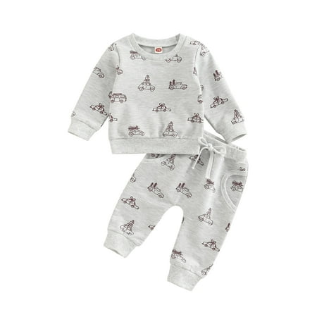 

Bagilaanoe 2Pcs Newborn Baby Girl Boy Long Pants Set Christmas Car Print Long Sleeve Sweatshirt Pullover Tops+ Trousers 6M 12M 18M 24M 3T Fall Casual Sweatsuit