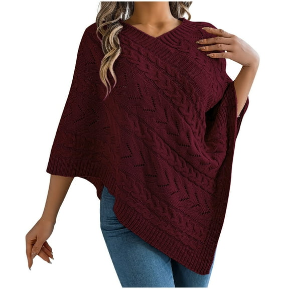 hoksml Women's Cable Knit Poncho Sweater Solid Color Oversized Cape Cardigan Casual Fall Winter Loose Fit Cover-Up