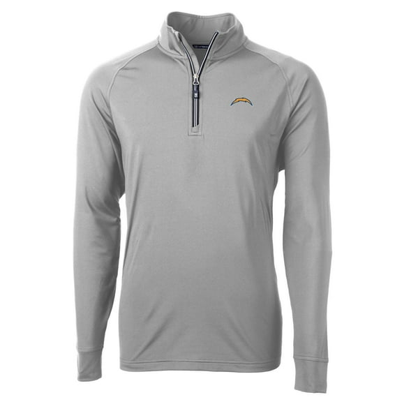 Men's Cutter & Buck Gray Los Angeles Chargers Adapt Eco Knit Quarter-Zip Pullover Jacket