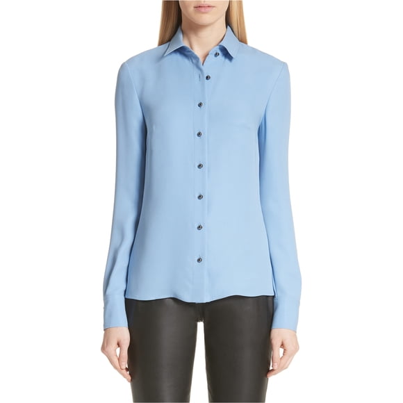 St. John Womens Georgette Button Up Shirt, Azul, 4