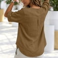 thumbnail image 6 of CaComMARK PI Linen Shirts for Women V Neck 3/4 Sleeve Loose Fit Cotton Tops Button Down Casual Dressy Clothes for Summer Coffee, 6 of 7
