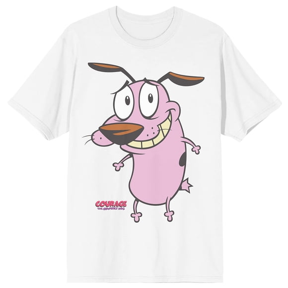Courage The Cowardly Dog T-Shirt Blanc pour Homme à Col Rond, Manches Courtes, Coupe Ample Courage - Grand