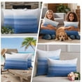 thumbnail image 5 of Blue White Ombre Outdoor Waterproof Pillow Covers, Modern Abstract Striped Lines Art Decorative Square Throw Pillowcase Sofa Cushion Sham for Patio/Couch/Chair, 26"x26" 2 Pack, 5 of 8