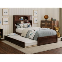 Hadley Twin Wood Platform Bed with Panel Footboard and Twin Trundle in Walnut