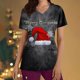 thumbnail image 1 of Fiudx Camisetas para Mujer Blusa Navideña de Manga Corta con Cuello En V y Bolsillos Estampados para Mujer, 1 of 5