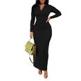 thumbnail image 2 of Dresses For Women Bodycon Maxi Dress Casual Long Sleeve V Neck Long Dresses Sundress Black L, 2 of 6