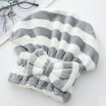thumbnail image 4 of UNLLLL Coral Velvet Bow Tie Hair Dryer Cap Microfiber Absorbent Quick Drying Head Wrap Towel Drying Towel Striped Princess Shower Cap, for Adult or Child, 4 of 4