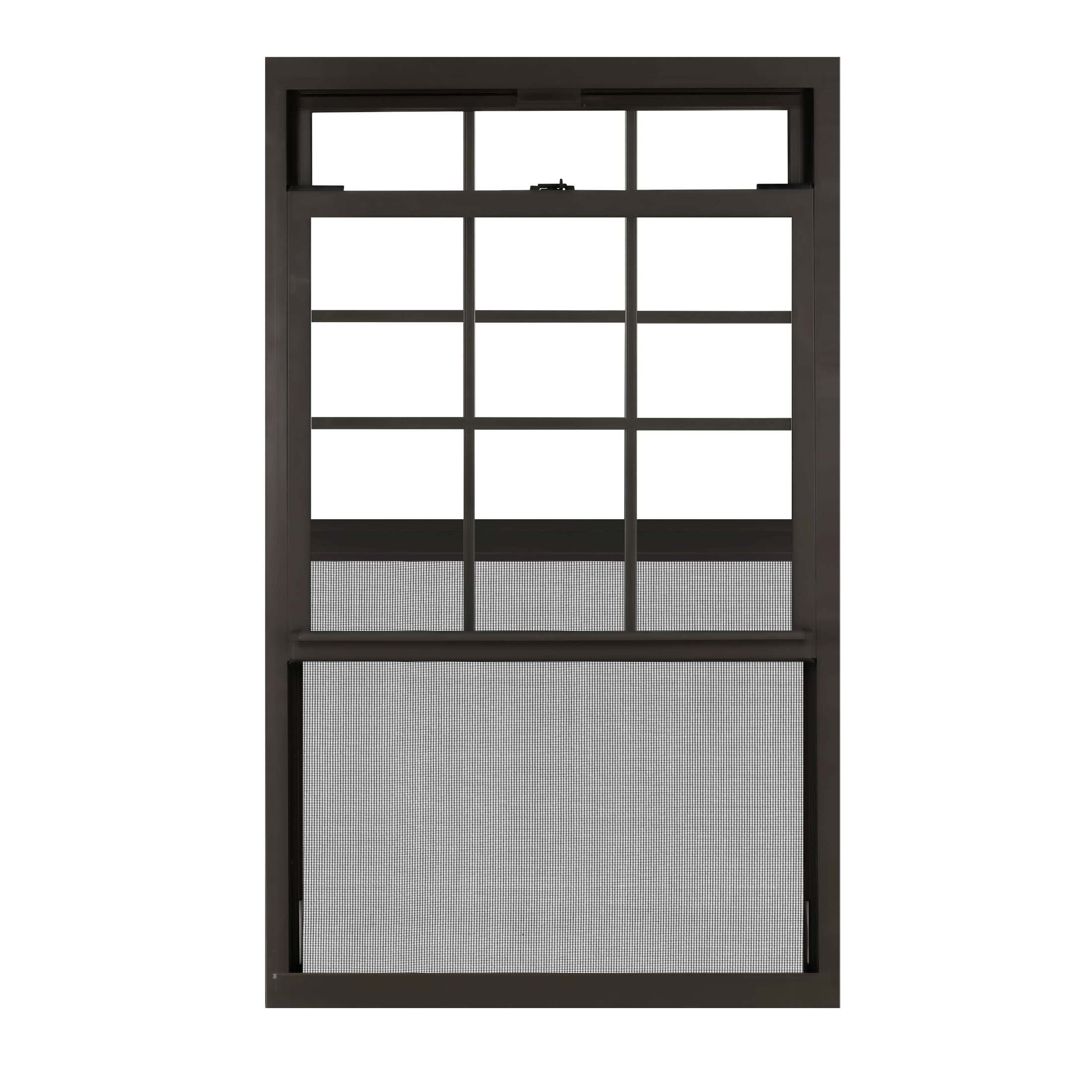 36 in. x 60 in. Brown Aluminum Double Hung Double-Pane Insulated Window with Low-E Glass, Grids and Screen