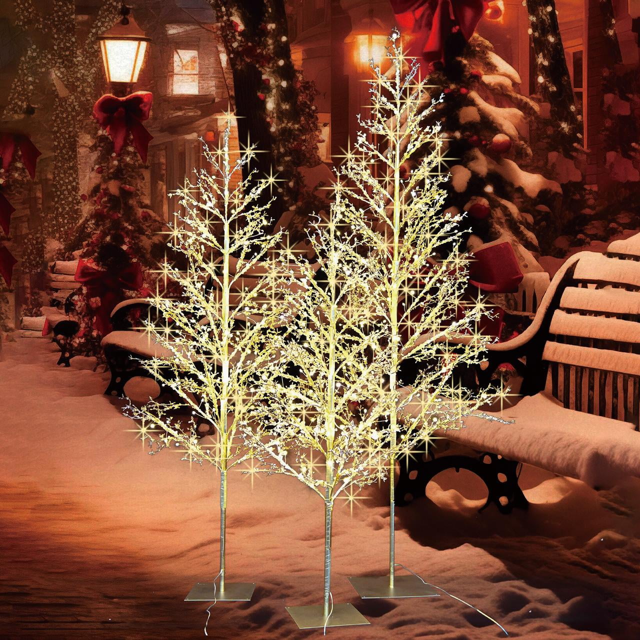 My Texas House 3 Pack Warm White Twinkling LED Icy Cube Beaded Tree, 4ft/5ft/6ft assorted