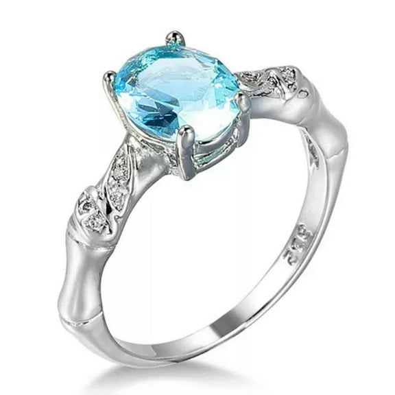 6*8mm Light Blue Oval Cut CZ Bands Women's 925 Silver Wedding Ring Size 6-10
