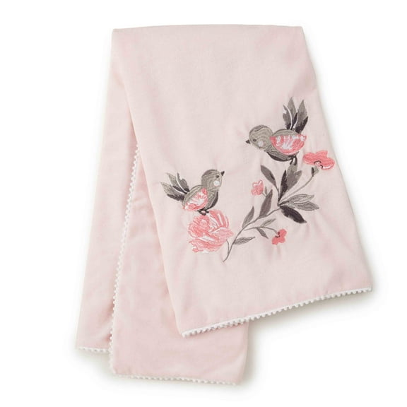 levtex baby elise pink embroidered birds blanket with pom pom trim