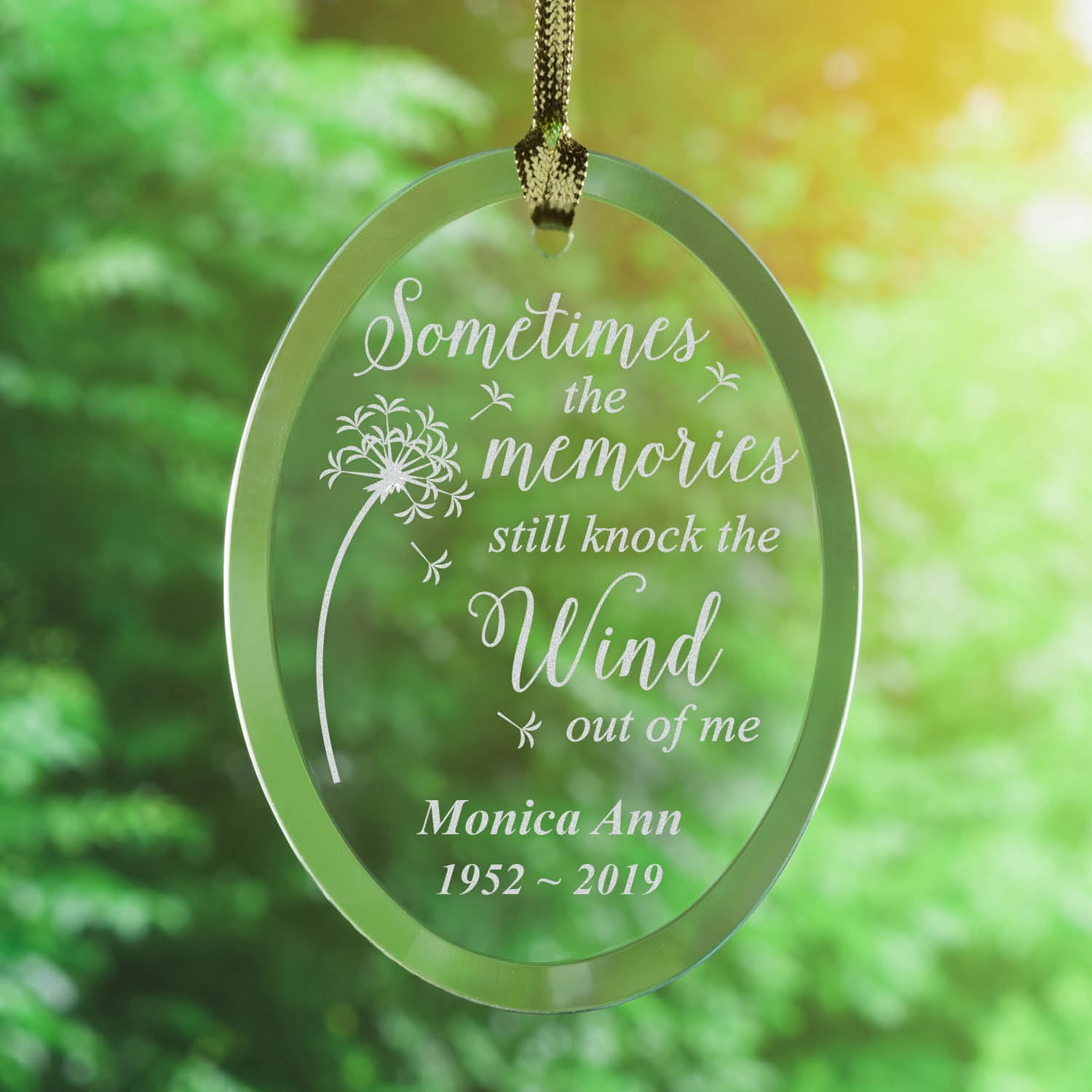 Personalized Knock the Wind Memorial Glass Christmas Tree Ornament