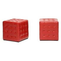 Hawthorne Collection Faux Leather Cube Ottoman in Red (Set of 2)
