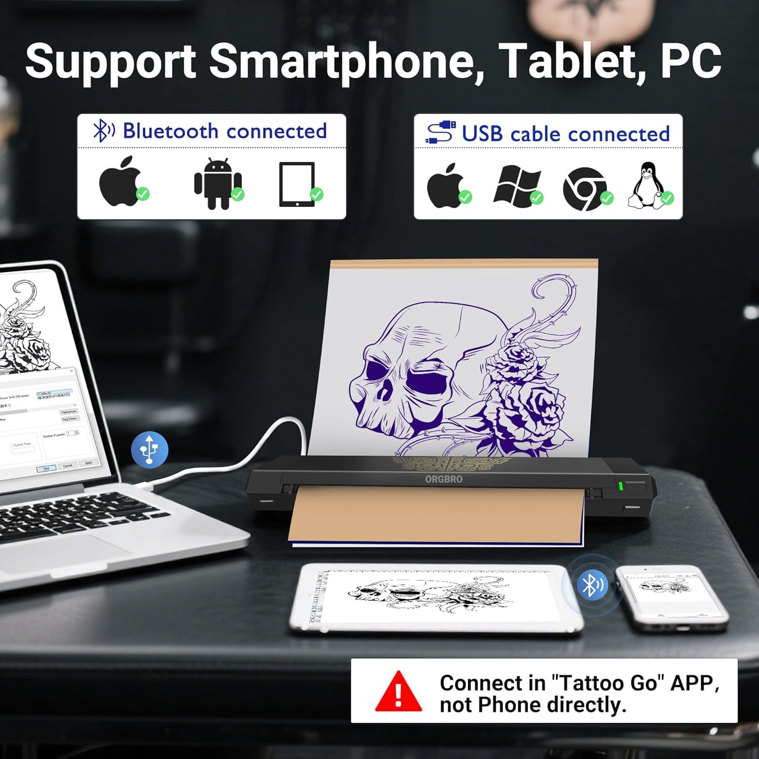 Tattoo Stencil Printer, X8 Thermal Tattoo Transfer Printer with 30pcs Transfer Paper, A4/A5/A6 3-in-1 Wireless Tattoo Machine for Tattoo Artists & Beginners, Compatible with Phone/Tablet/PC