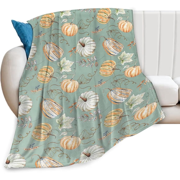 Couverture d'Automne Citrouille Feuilles Flanelle Polaire Couverture Cadeaux pour Filles Garçons Ferme Super Chaude Douce Confortable Légère Literie Saisonnière pour Canapé Enfants Adultes 50"X40 Pouces