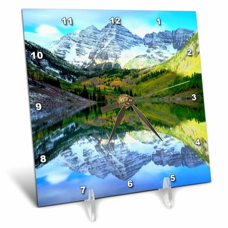 3dRose, USA, Colorado. Rocky Mountains, Maroon Bells reflect in Maroon Lake., 6x6 Desk Clock