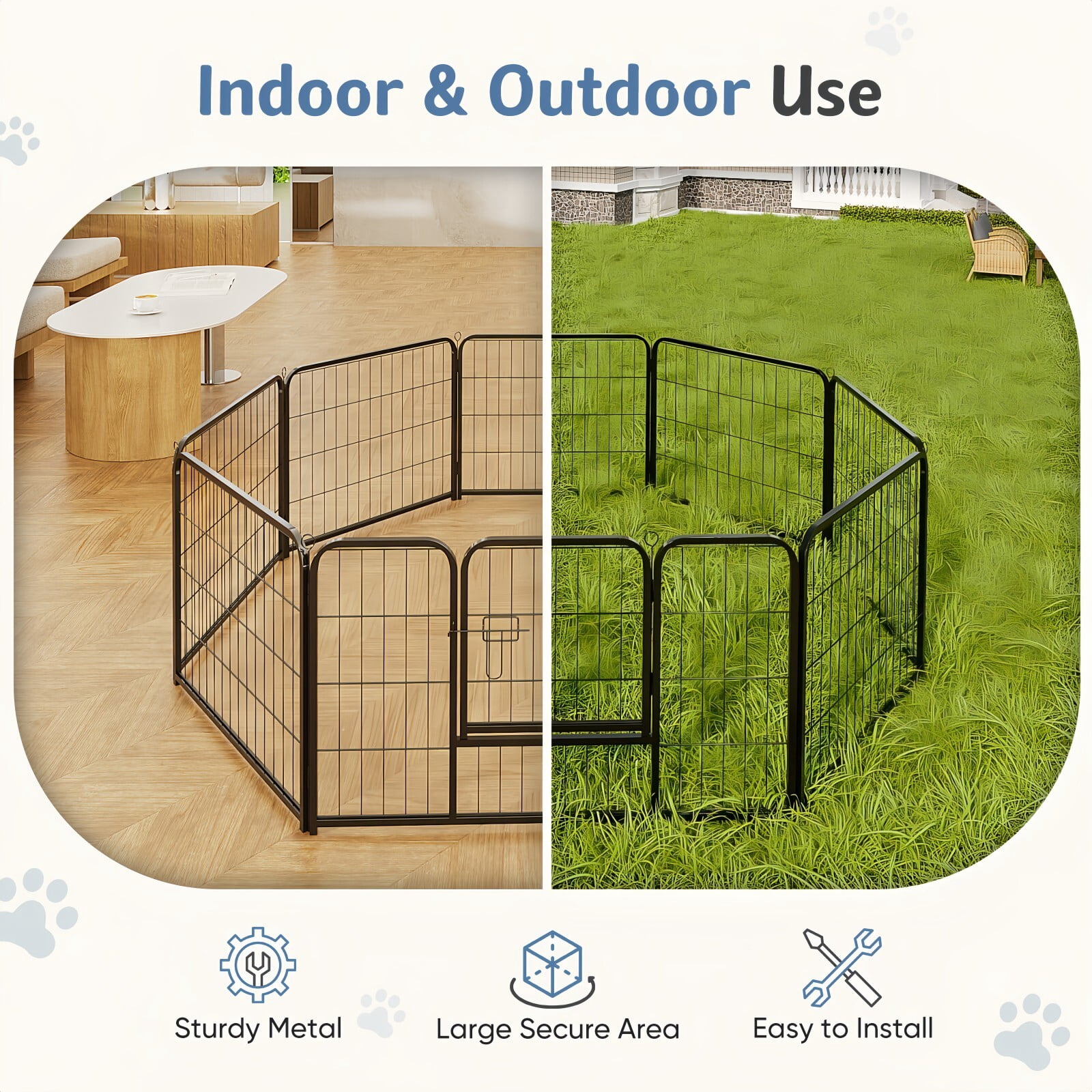 Kelno 24" Tall Dog Playpen 8 Panels Adjustable Metal Pet Fence with Lockable Door Indoor Outdoor Dog Crate Enclosure for Medium Large Dogs