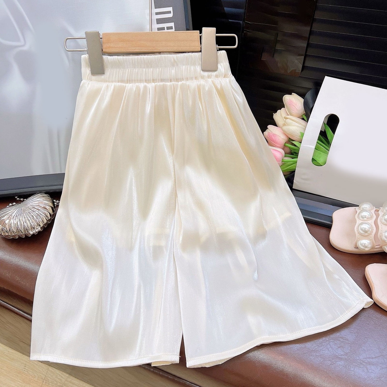 Pandaie 2-10Y Baby Girl Clothes Ruffle Smocked Sleeveless 3 Layered Tutu Shirt Tops Wide Leg Baggy Pants Toddler Summer Beach Outfit White 110(4-5 Years)
