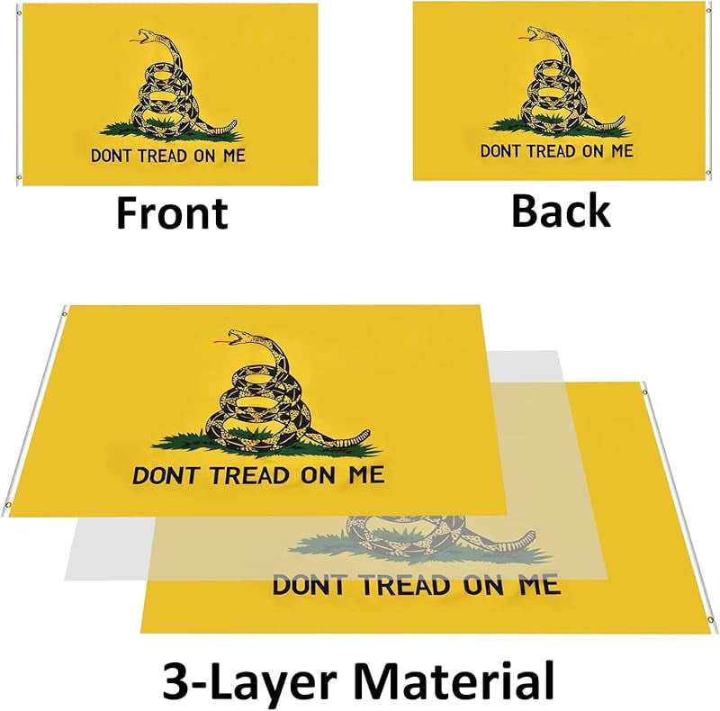 Double Sided Dont Tread on Me Gadsden Flag- Heavy Duty Don't Tread on Me Flag 3x5 outdoor -Tea Party Rattlesnake Flags Banner with 2 Brass Grommets 4 Rows Stitched