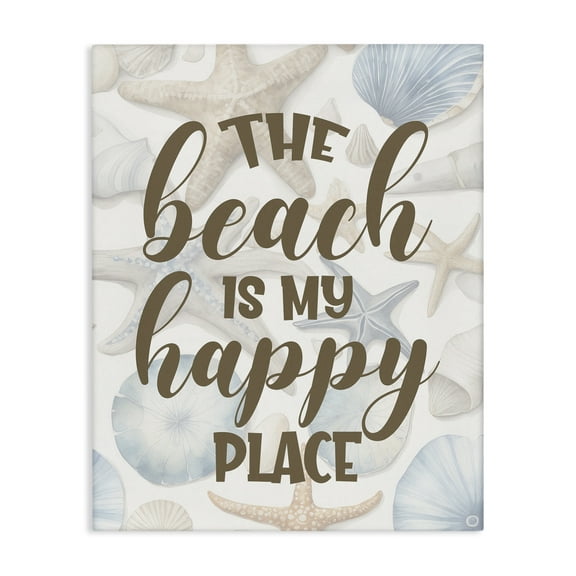 Stupell Industries Beach Happy Place Typography Painting Gallery Wrapped Canvas Art Print Wall Art, 16 x 20