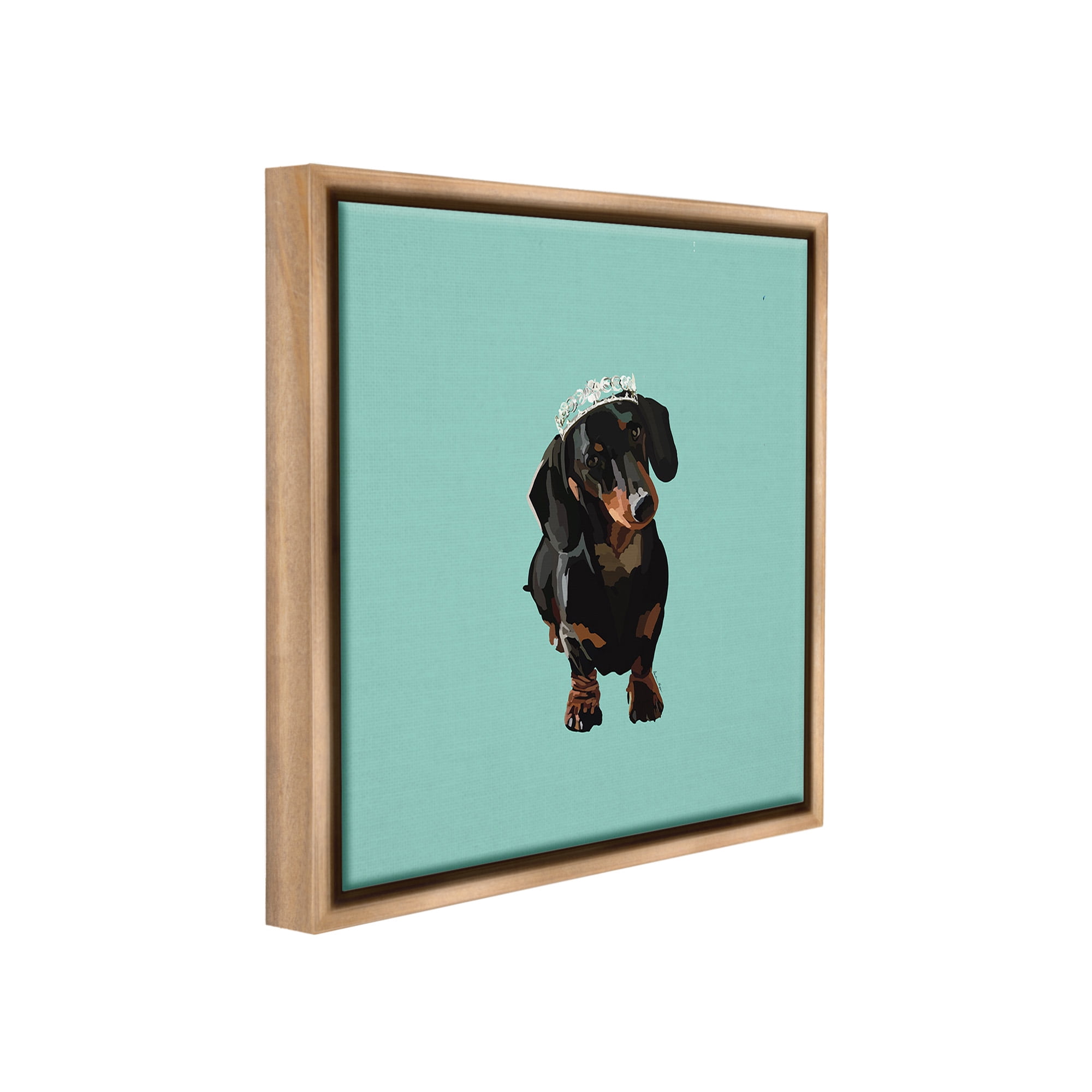 Stupell Industries Dachshund Wearing Tiara Animals & Insects Painting Brown Floater Framed Canvas Art Print Wall Art, 25 x 25