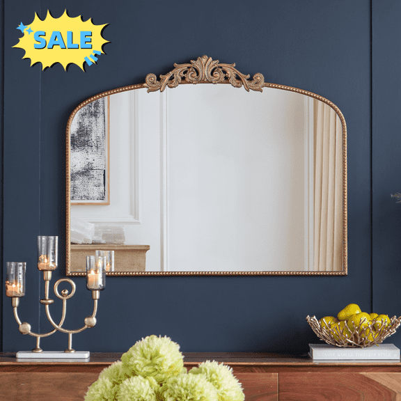 Tcbosik Wall-Mounted Mirror with Arch Frame, 40 x 31 inch Modern Bathroom Mirror, Vanity Mirror for Bedroom, Living Room, Gold
