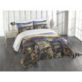 thumbnail image 3 of Ambesonne Landscape Quilted Bedspread Set 3 Pcs, Urban Skyline of NYC, King Size, Orange Blue, 3 of 5