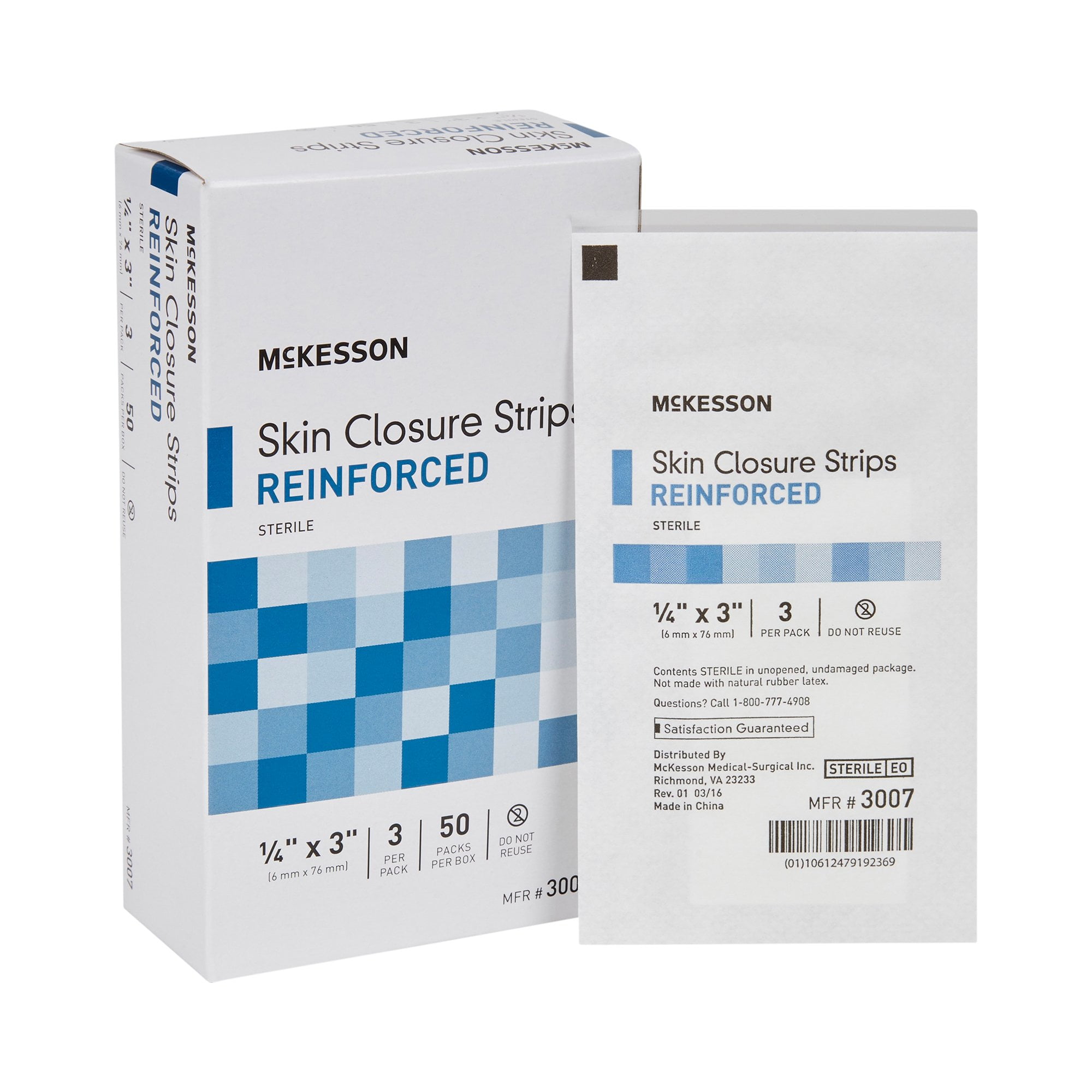 McKesson Skin Closure Strips - Sterile, Reinforced Wound Bandage, 1/4 in x 3 in, 50 Ct