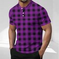 thumbnail image 2 of Cmfcve Round Neck T-shirts for Men Plaid Button Top Blouses Short Sleeve Pullover Work Tee Tops, 2 of 5