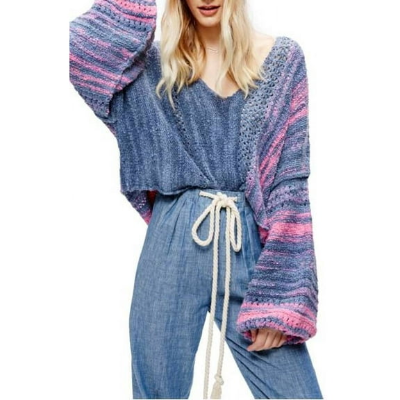 Free People Amethyst Pullover L Blue Combo L
