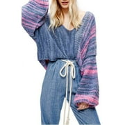 Free People Amethyst Pullover L Blue Combo L