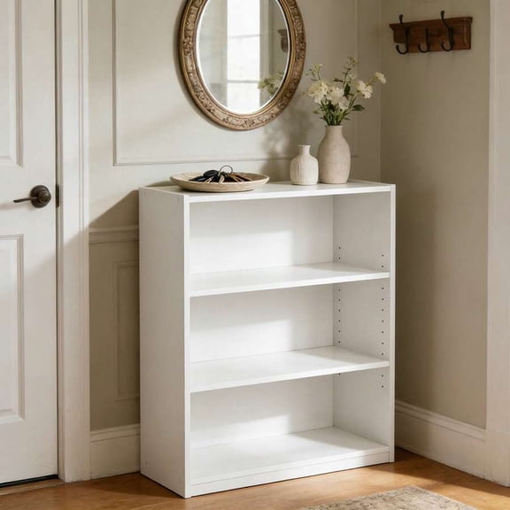 3 Tier Bookcase With Adjustable Shelves, White Storage Bookshelf, Space Saving Organizer For Home & Office