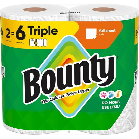 Full Sheet Paper Towels, White, 2 Triple Rolls = 6 Regular Rolls