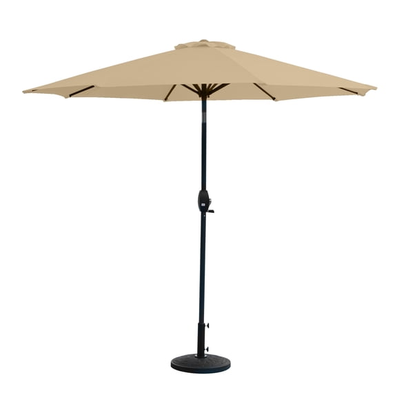 WestinTrends Paolo 9 Ft Patio Umbrella with Base Included, Market Table Umbrella with with 30 Pound Solid Decorative Round Concrete Base, Beige
